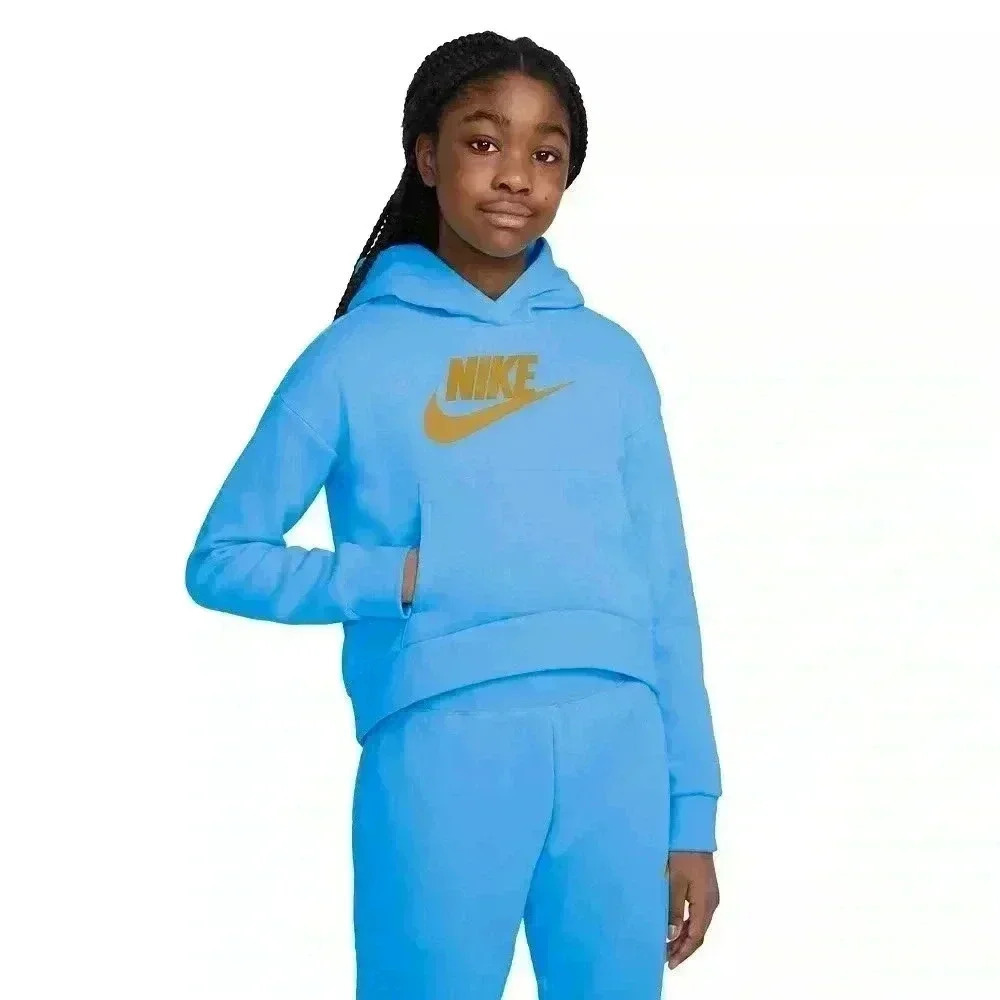 Nike Girl's Blue Fleece Hoodie Size M Long Sleeve Casual Pullover